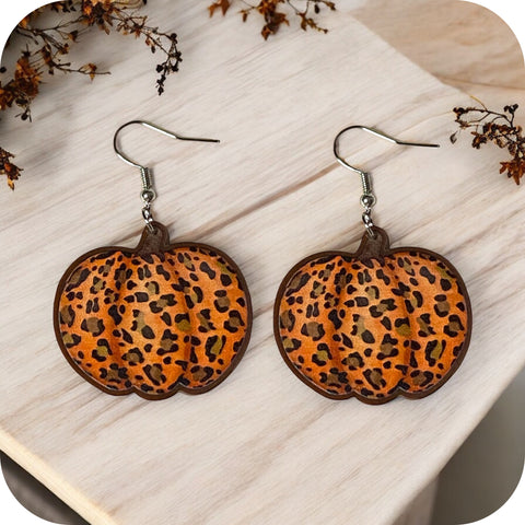 Adorable Orange and Leopard Print Pumpkin Earrings