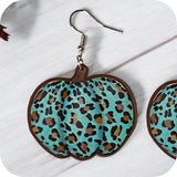 Adorable Teal and Leopard Print Pumpkin Earrings