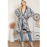 Casually Classy Diamond Pattern Tie Waist Cardigan-Kimono