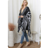 Casually Classy Geo Print Black Gray Kimono-Open Front Shawl-Wrap