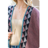 Casually Classy Mauve Turquoise Aztec Detail Kimono-Open Front Shawl