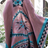 Casually Classy Mauve Turquoise Aztec Detail Kimono-Open Front Shawl