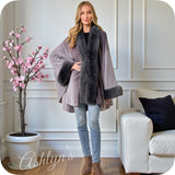 Classy Plush Faux Fur Trim Gray Ombre Cape-Coat-Poncho-Wrap