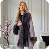 Classy Plush Faux Fur Trim Gray Ombre Cape-Coat-Poncho-Wrap