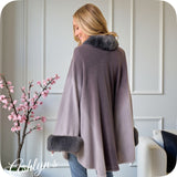 Classy Plush Faux Fur Trim Gray Ombre Cape-Coat-Poncho-Wrap