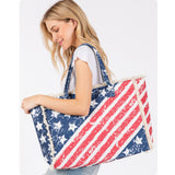 American Pride-XL Fringe USA Flag Tote Bag-Purse-Weekender Bag