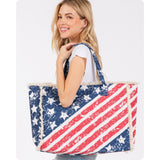 American Pride-XL Fringe USA Flag Tote Bag-Purse-Weekender Bag