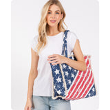 American Pride-XL Fringe USA Flag Tote Bag-Purse-Weekender Bag