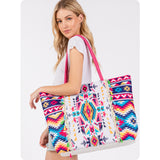 Color Me Happy-Boho Aztec Fringe Tote Bag-Weekender