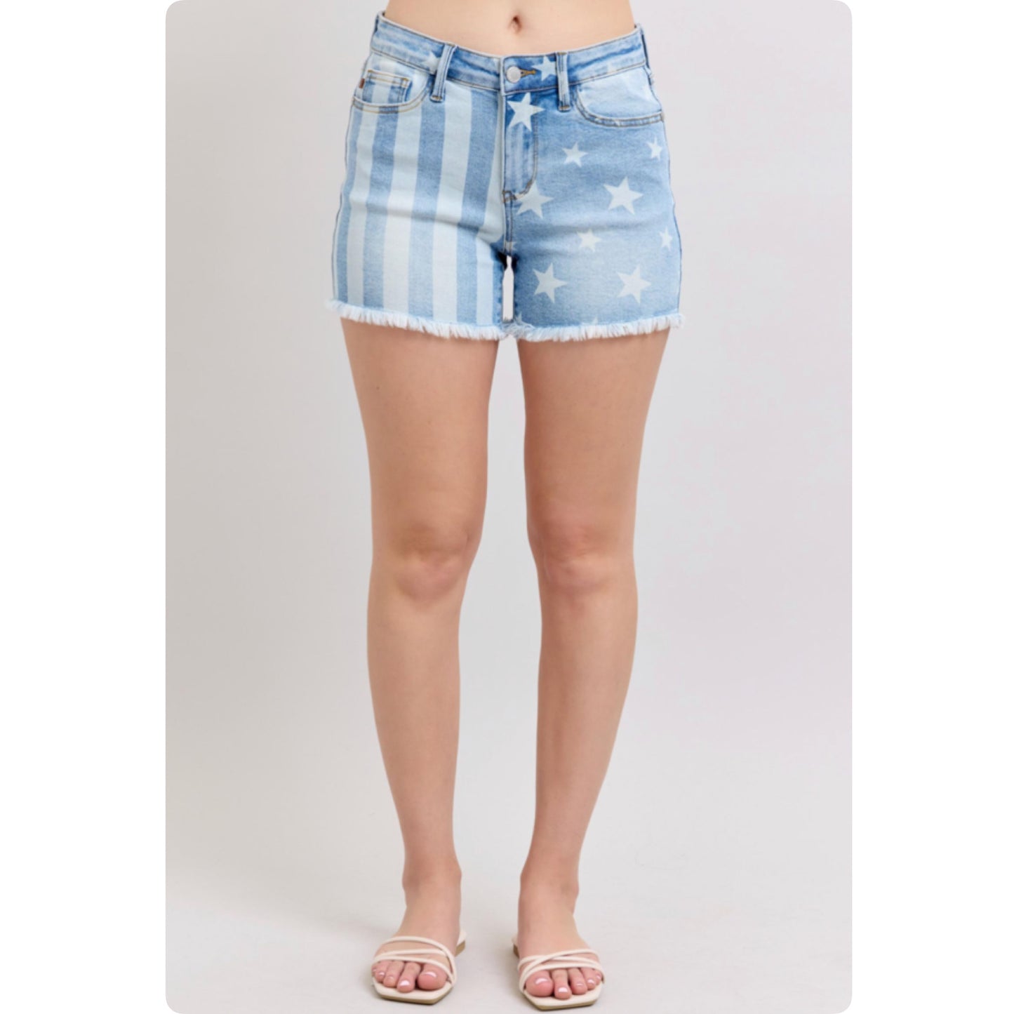 JUDY BLUE American Pride Stars and Stripes Frayed Hem Shorts