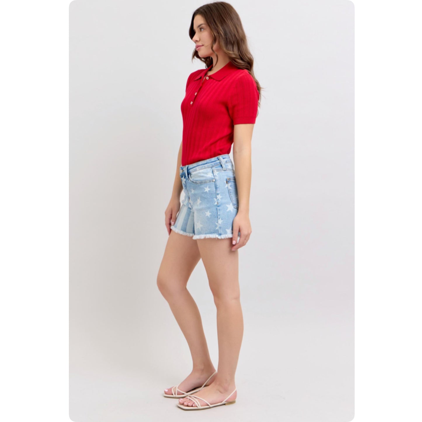 JUDY BLUE American Pride Stars and Stripes Frayed Hem Shorts