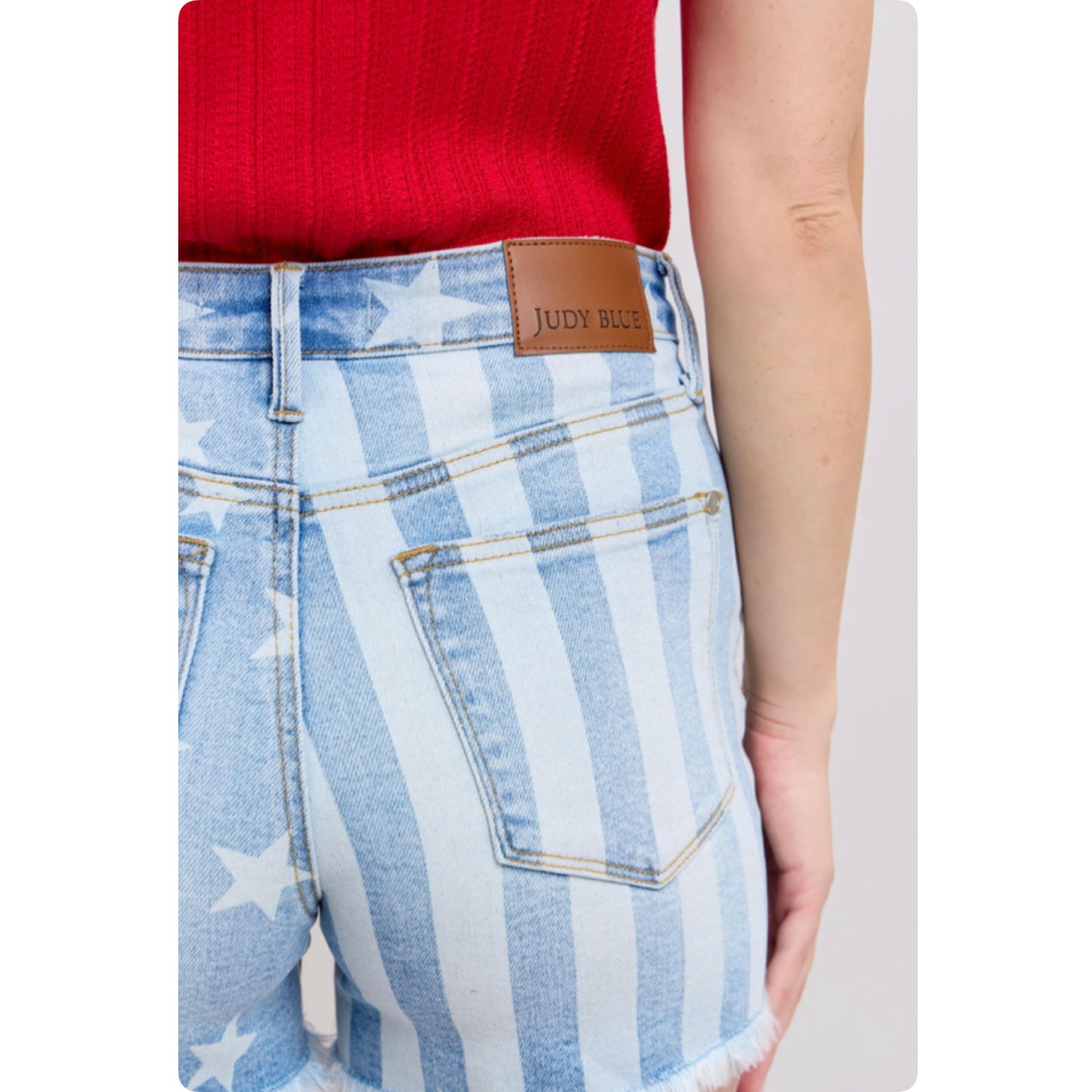 JUDY BLUE American Pride Stars and Stripes Frayed Hem Shorts