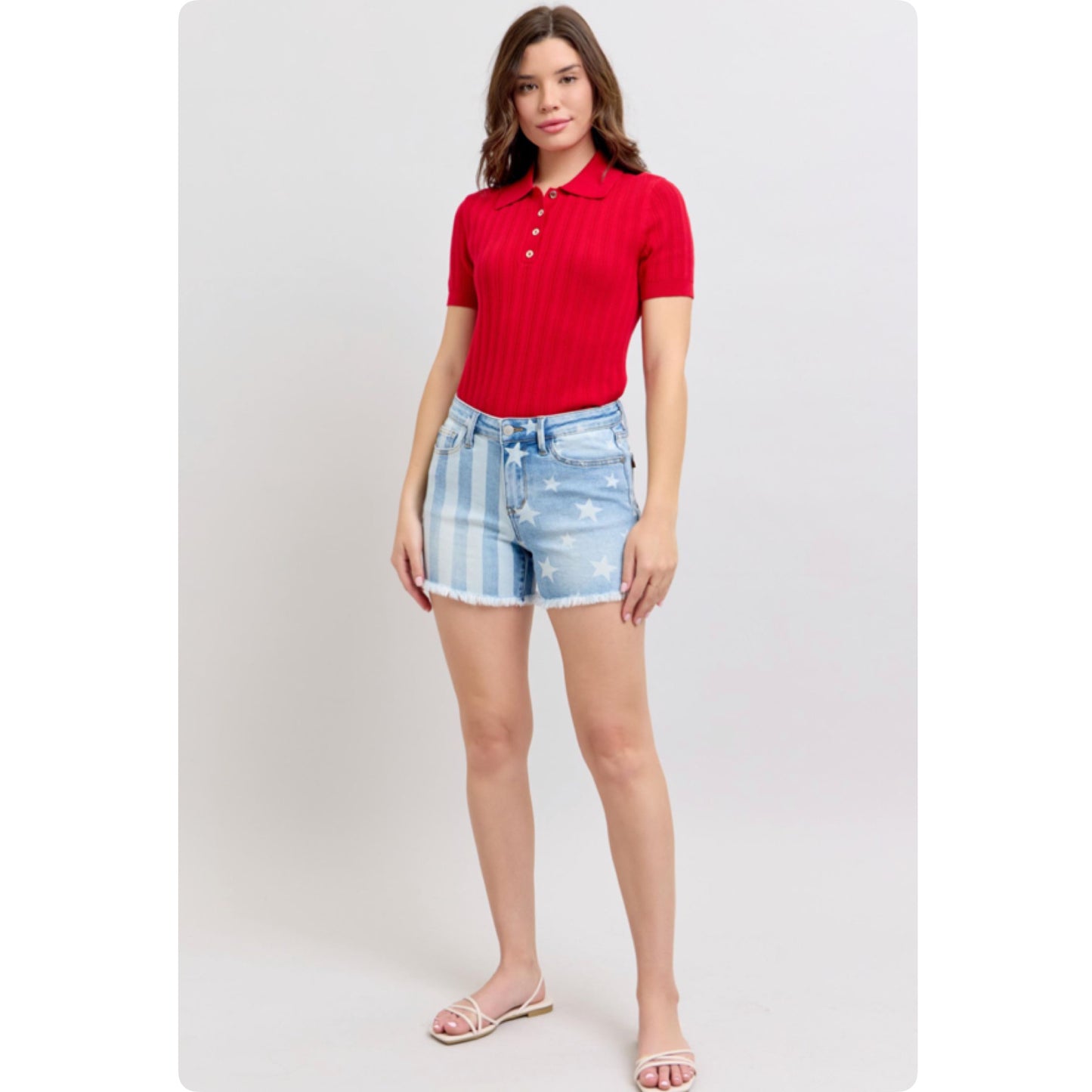 JUDY BLUE American Pride Stars and Stripes Frayed Hem Shorts