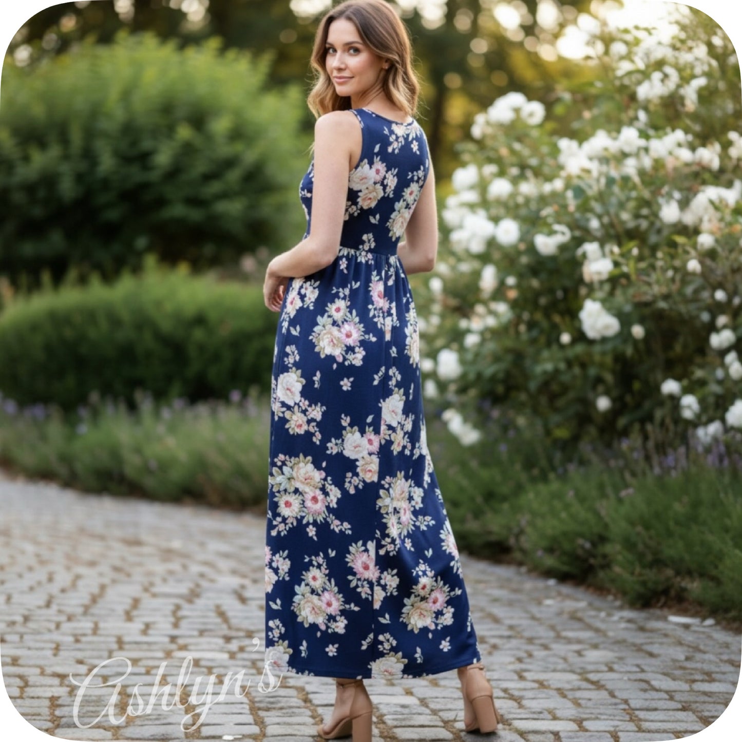 Stepping into Spring Navy Floral Sleeveless Tank Maxi Dress