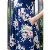 Stepping into Spring Navy Floral Sleeveless Maxi Dress-Tank Dress