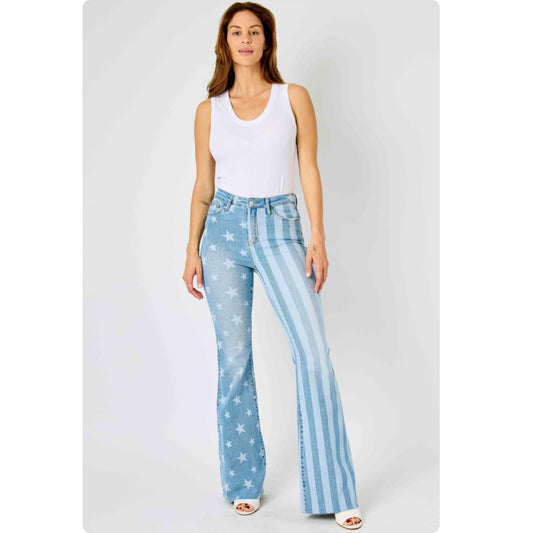 JUDY BLUE Americana Stars and Stripes Flare Jeans