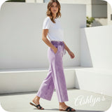 Zenana Acid Wash Fleece B Violet Palazzo Capri Pants with Pockets