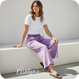 Zenana Acid Wash Fleece B Violet Palazzo Capri Pants with Pockets