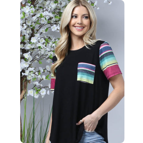 Ashlyn’s Serape Black Raglan-Tunic Top