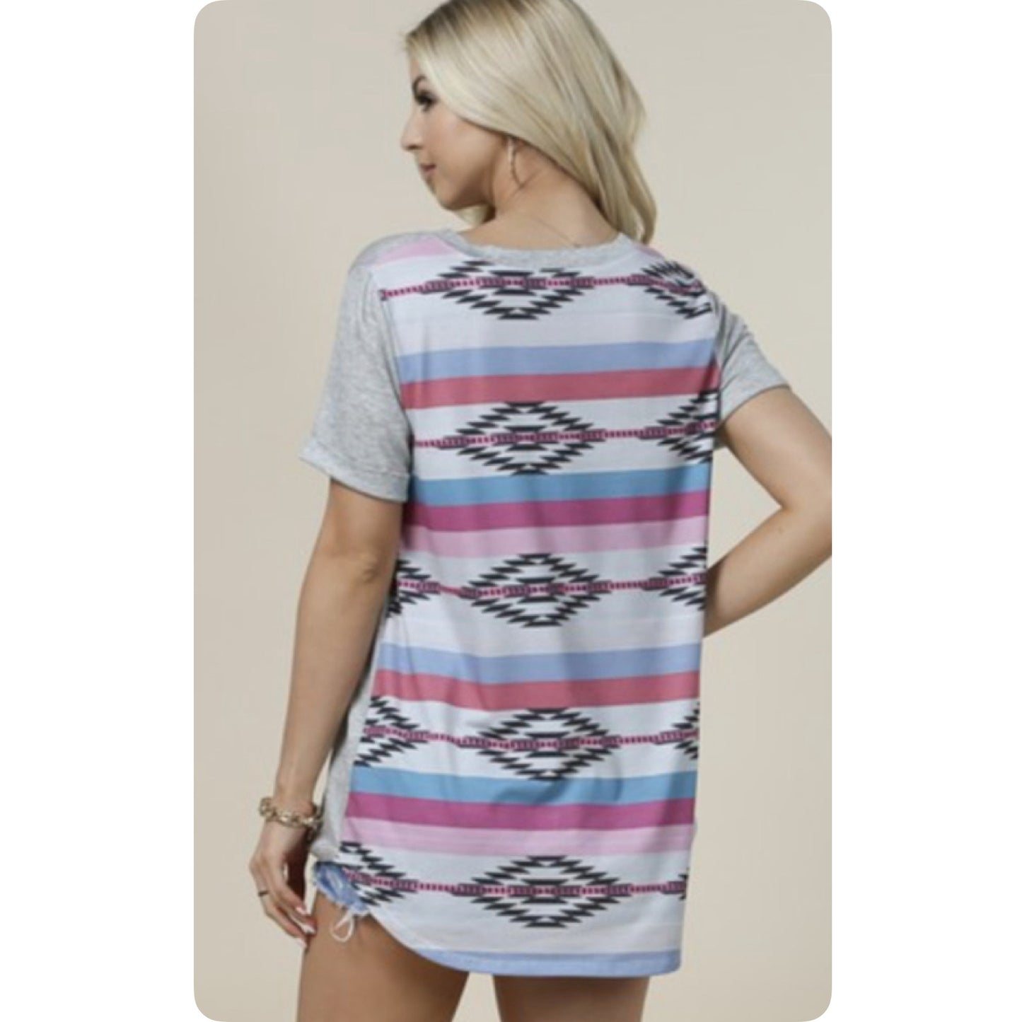 Ashlyn’s Gray V Neck Aztec Detail Tunic Top