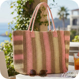 Summer Style Natural Brown and Coral Striped Straw XL Tote Bag-Weekender Bag
