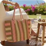 Summer Style Natural Brown and Coral Striped Straw XL Tote Bag-Weekender Bag