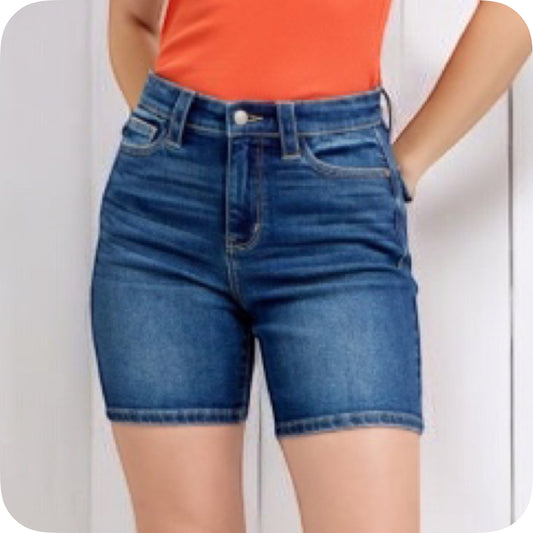 JUDY BLUE Dark Denim Bermuda Shorts-Summer Comfort