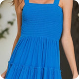 Adorable Me-Zenana Ocean Blue Smocked Midi Dress