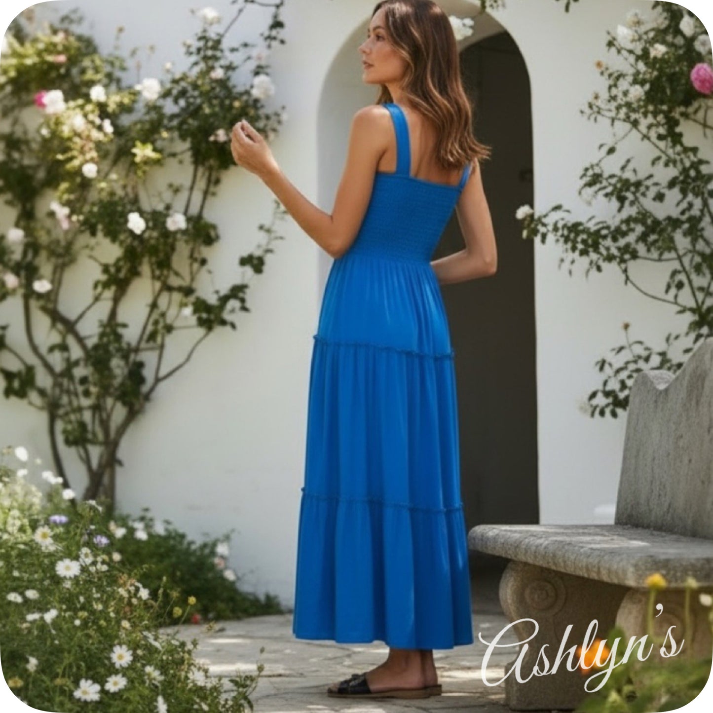 Adorable Me-Zenana Ocean Blue Smocked Midi Dress