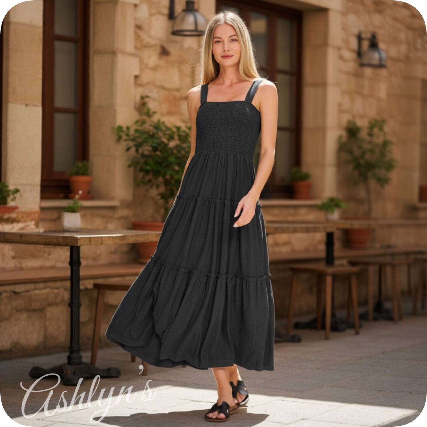 Adorable Me-Zenana Casually Classy Black Smocked Midi Dress