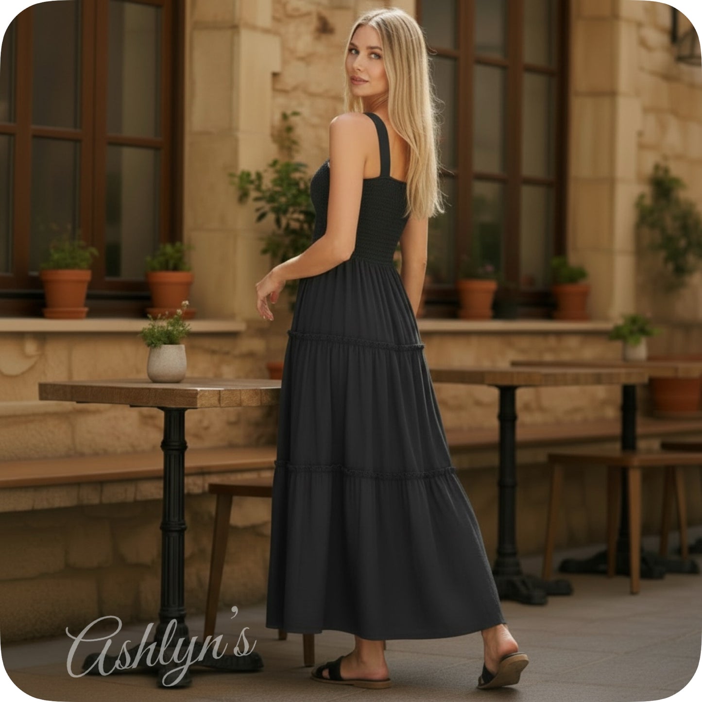 Adorable Me-Zenana Casually Classy Black Smocked Midi Dress