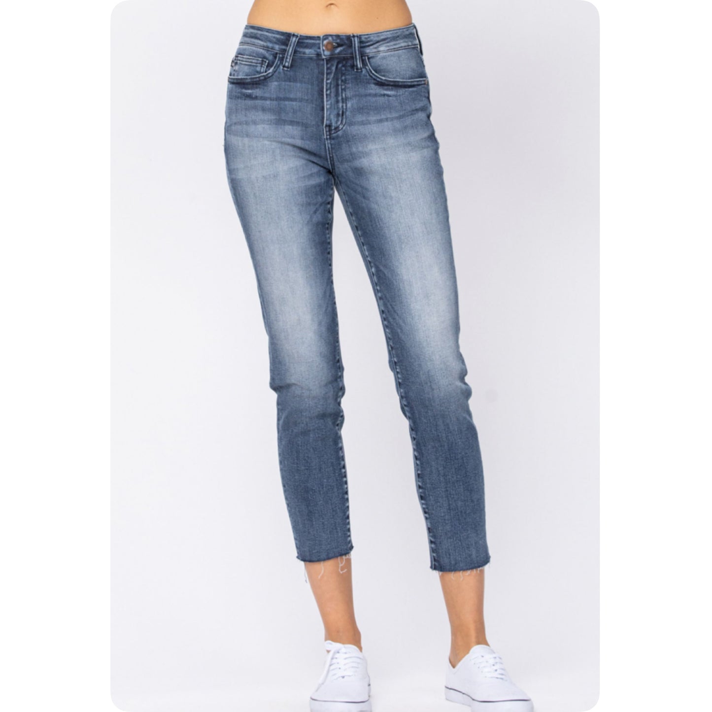 JUDY BLUE High-Rise Raw Hem Relaxed Fitting Jeans