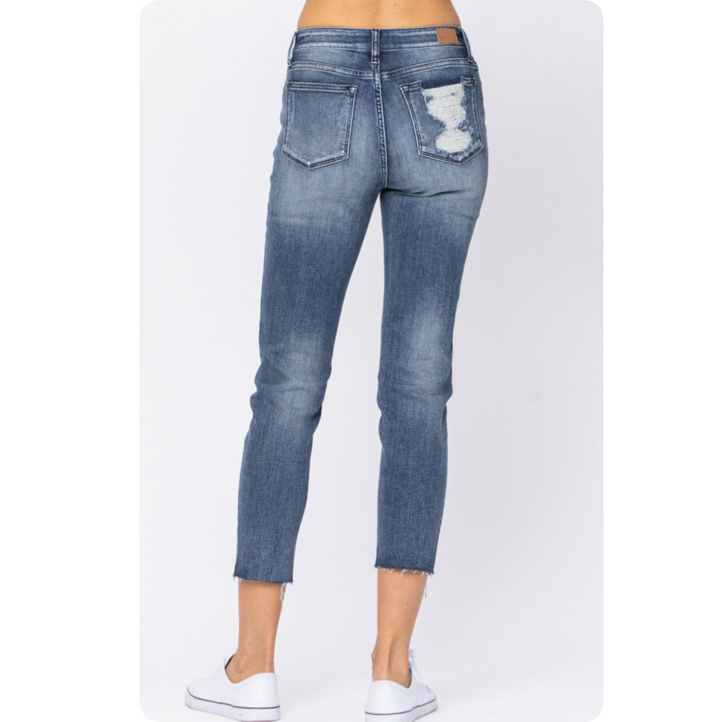 JUDY BLUE High-Rise Raw Hem Relaxed Fitting Jeans
