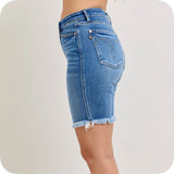 JUDY BLUE Frayed Hem Bermuda Shorts