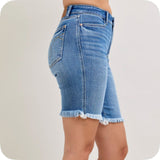 JUDY BLUE Frayed Hem Bermuda Shorts