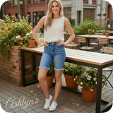 JUDY BLUE Frayed Hem Bermuda Shorts