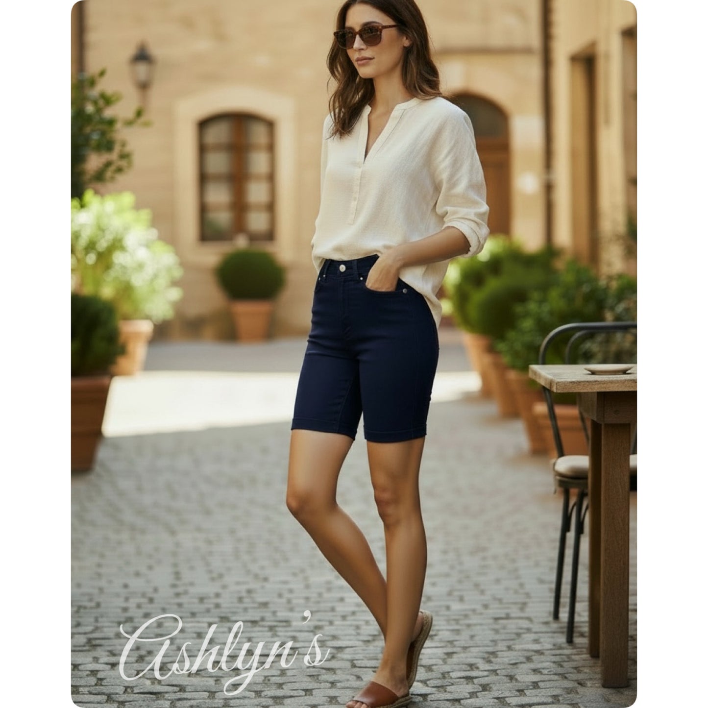JUDY BLUE High Waist Tummy Control Navy Blue Bermuda Shorts
