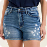 JUDY BLUE American Pride HW Star Splatter Blue Denim Shorts
