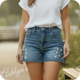 JUDY BLUE American Pride HW Star Splatter Blue Denim Shorts