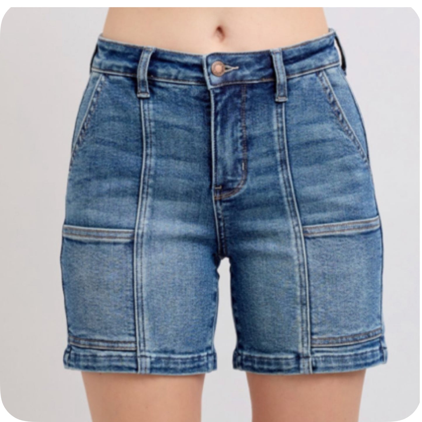 JUDY BLUE HW Mid Length Utility Shorts