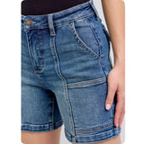 JUDY BLUE HW Mid Length Utility Shorts