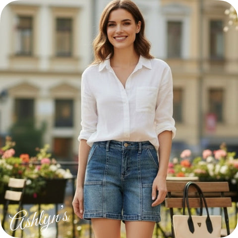 JUDY BLUE HW Mid Length Utility Shorts