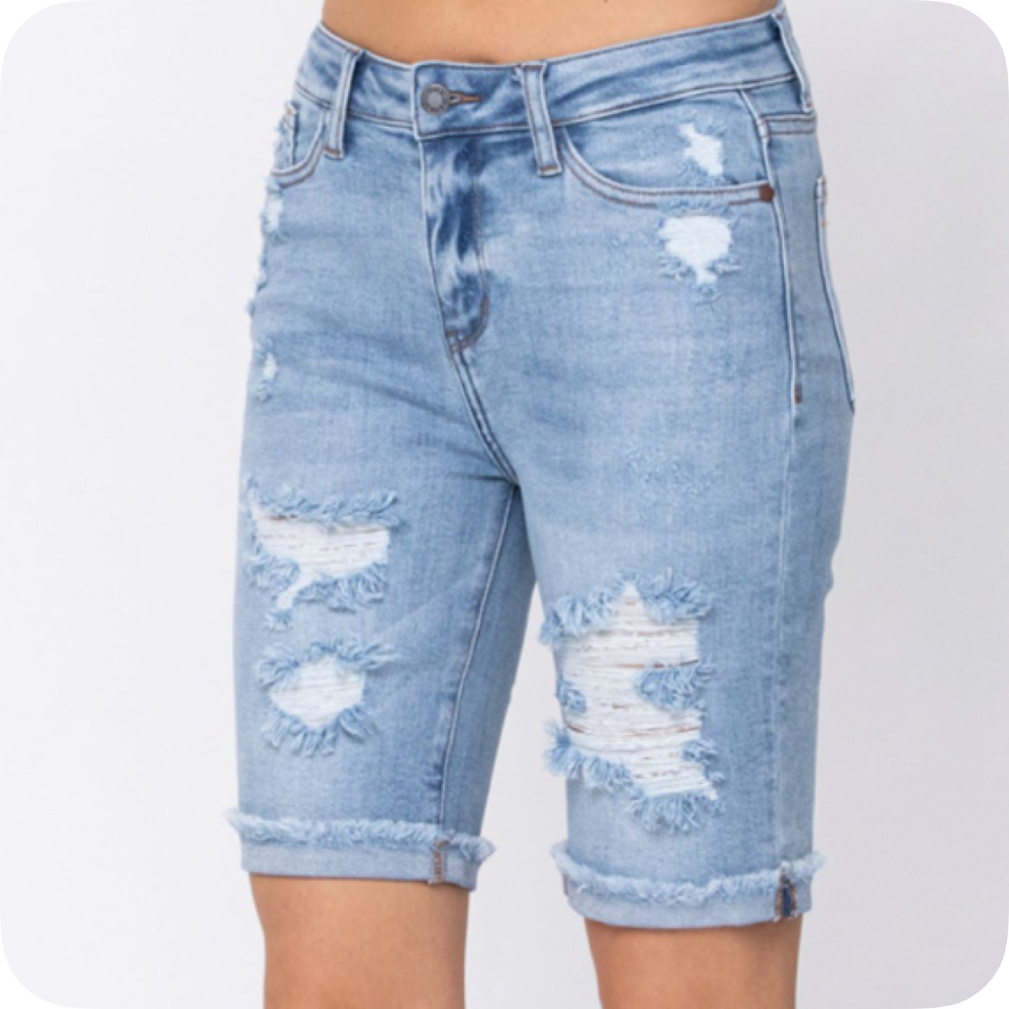 JUDY BLUE Destroyed Bermuda Shorts