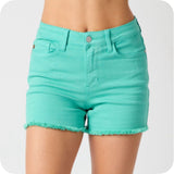 JUDY BLUE Aquamarine Fray Hem Shorts