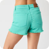 JUDY BLUE Aquamarine Fray Hem Shorts