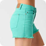 JUDY BLUE Aquamarine Fray Hem Shorts