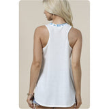 Casually Cute Blue Aztec Detail Ivory V Neck Sleeveless Top-Tank Top