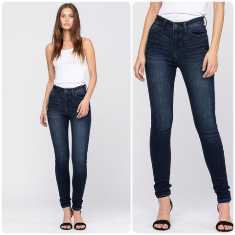 JUDY BLUE Casually Classy High Rise Super Dark Skinny Jeans-Stretchy Comfort