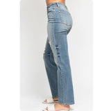 JUDY BLUE High Waist Destroy Detail Dad Jeans-Stretchy Comfort