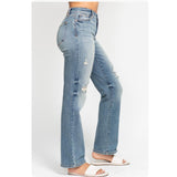 JUDY BLUE High Waist Destroy Detail Dad Jeans-Stretchy Comfort